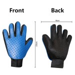 Textile and rubber glove, for brushing pets, blue color, right hand